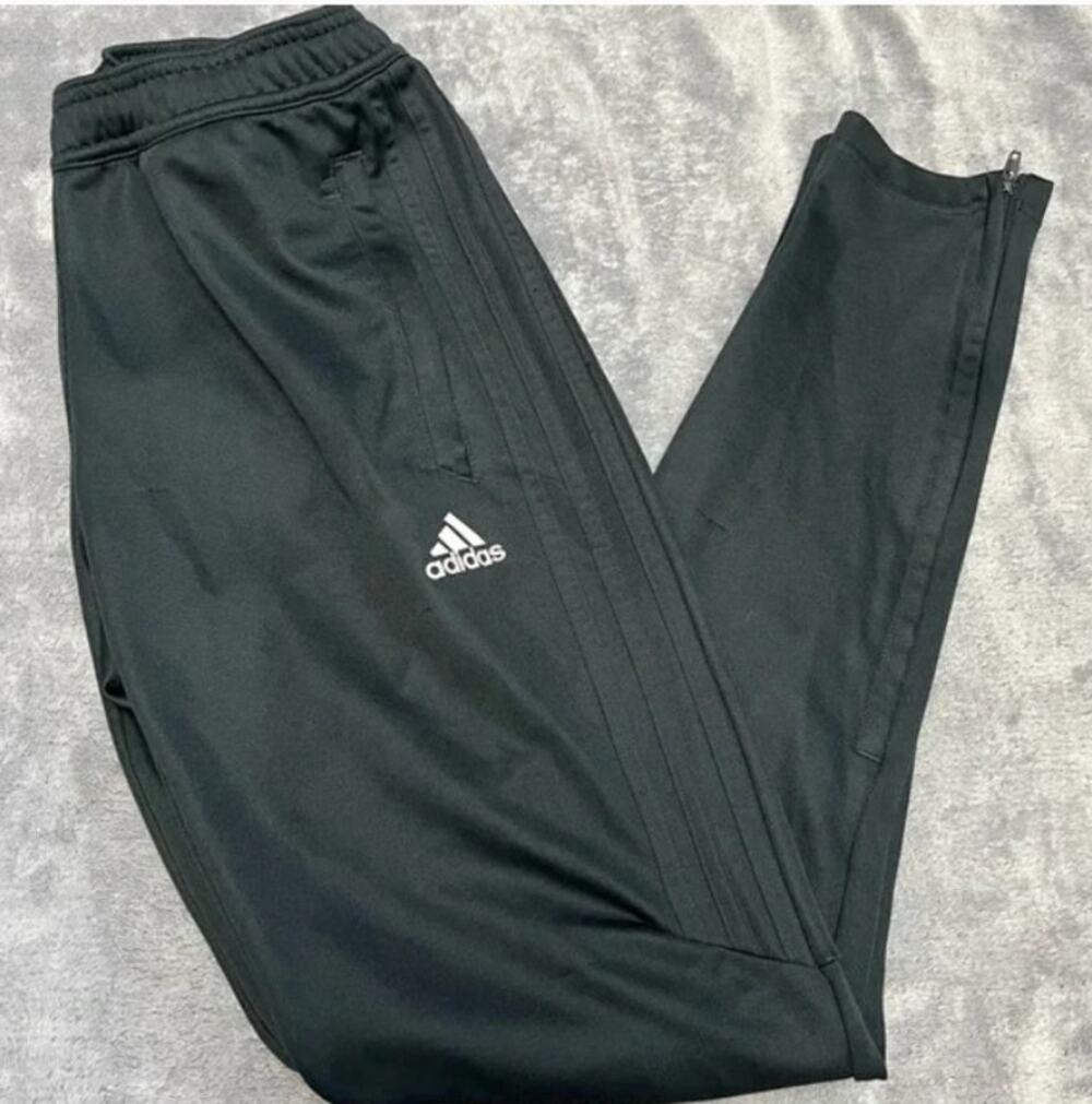 Adidas Ladies Athletic Pants Gray Zipper on Leg Bottom Size S